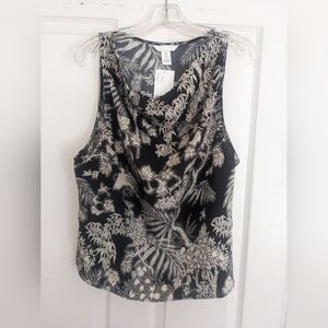H&M Black Tank Top with Cream Botanical Print